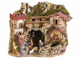 COMPLETE   CORK CAVE WITH FOUNTAIN ,HOUSES AND NATIVITY 