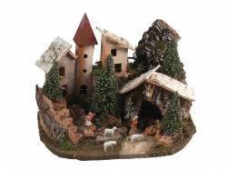VILLAGGIO CON LED A BATTERIA E NATIVITA' CM 3,5